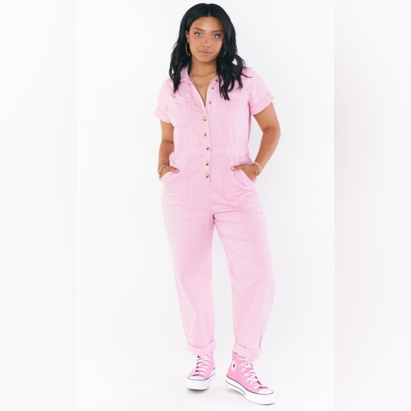 Show Me Your Mumu Cannon Jumpsuit Pink Denim - Picture 1 of 9